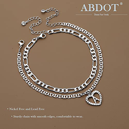 Image of Initial Ankle Bracelets for Women 2pcs 18K Gold Plated Handmade Layered Letter Heart Figaro Chain Flat Mariner Anklets for Women Cute Summer Beach Foot Jewelry