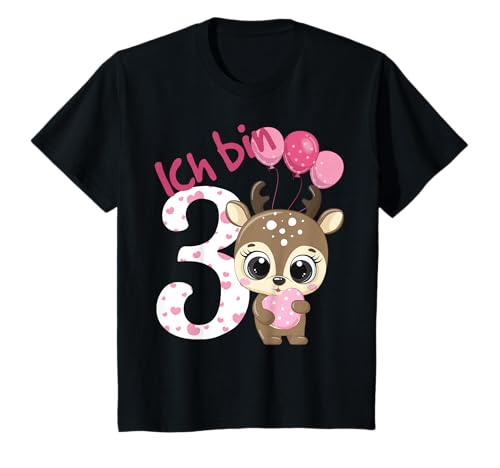 Reh Geburtstagsshirt Rehkitz 3 Geburtstag Mädchen 3 Jahre T-Shirt