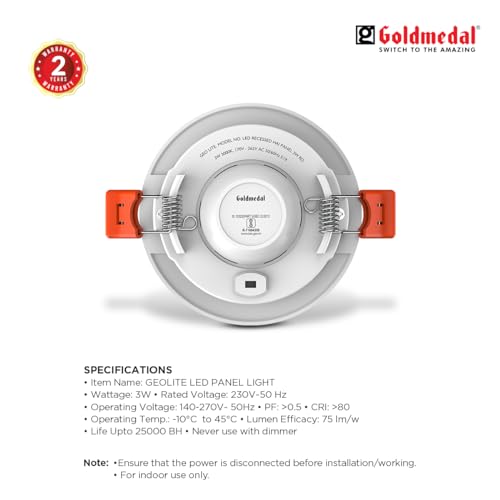 Image of Goldmedal Geolite 3W LED Round Panel Light for Home, Office, Restaurant & Shop - Cool Daylight
