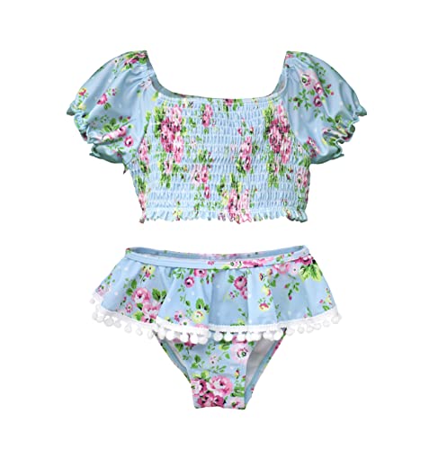 Image of Flap Happy Baby Girls' UPF 50+ Gemma Two Piece Smocked Pom-pom Swimsuit