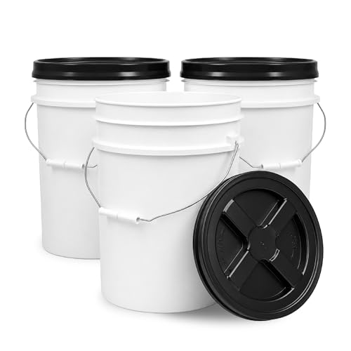 ePackageSupply 5 Gallon Bucket - Food Grade w/Lid BPA-Free, White/Black, 3