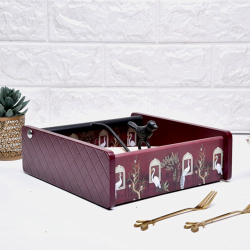 Image of Home Sparkle Napkin Storage - 1 Pack Table Napkin Holder Tray for Indoor & Outdoor Use | Kitchen, Dining, Restaurant & Home Decor (Wine-Red-C6V14)