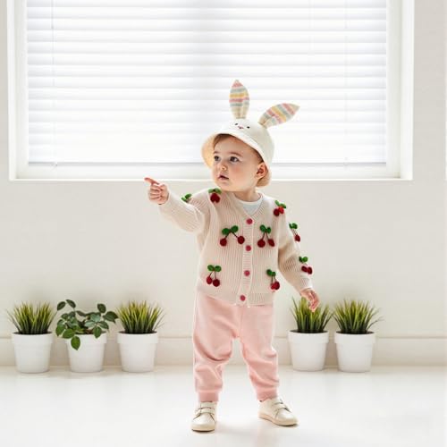 Toddler Girls Cardigan Sweater Cherry Decor V-Neck Button-Down Long Sleeve Knitted Tops Crochet Jacket3