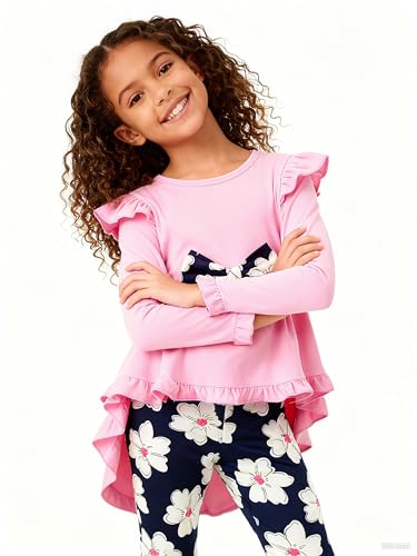 Image of Axumity Kid Girl Clothes Ruffle Sleeve Top Floral Allover Pants 3-9 Years Fall Outfit Set