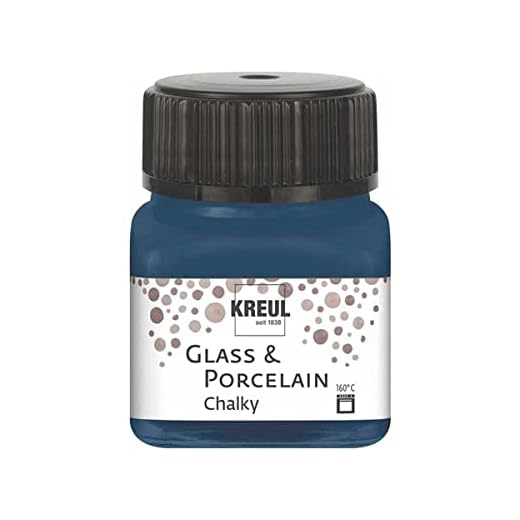 KREUL 16637 - Vidrio y Porcelana Chalky Azul Marino, 20 ml vidrio, suave - pintura mate al agua para vidrio y porcelana, de secado rápido, opaca
