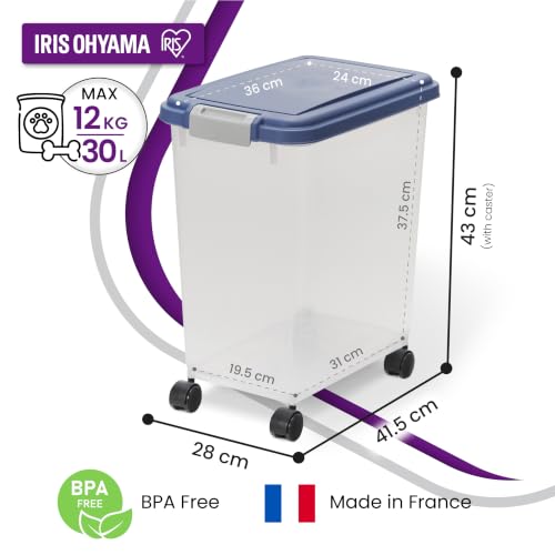 Iris Ohyama Hundefutter Aufbewahrung mit Rollen, 30L/11kg, Graublau, Luftdichte Futterbox, Trockenfutter, Futterbehälter, Für Hunde, Katzen, Tierfutterbehälter, BPA-frei, Futtertonne, MP-8