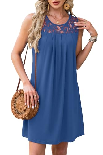 Image of BKRIVE Womens Lightweight Sleeveless Summer Dresses | Lace Yoke Neckline, Figure-Flattering for All Shapes - Ideal Beach Cover-Up & Hot-Weather Travel Essential