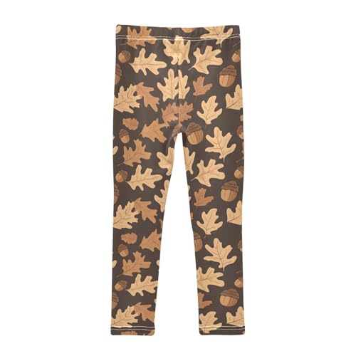 Girls' Athletic Leggings Ankle Length Yoga Dance Pants Kids Teen 4T Fall Acorns Leave2