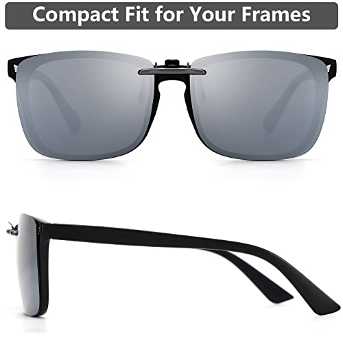 Image of Polarized Clip On Sunglasses Over Prescription Glasses Men Women Compact Fit Non-Flip Up