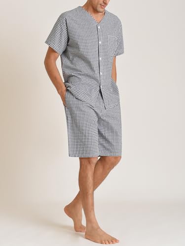 Latuza Men's Lightweight Cotton Pajamas Set Seersucker Button Down Short PJs Set2