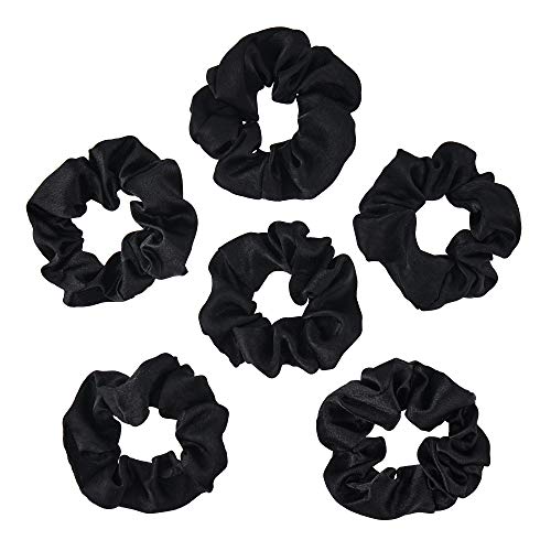 Hair Silk Scrunchies Satin Elastic Hair Bands Velvet Scrunchy Chiffon Hair Ties Ropes Scrunchie for Women Girls Hair Accessories (Chiffon 2-Black 6PCS)