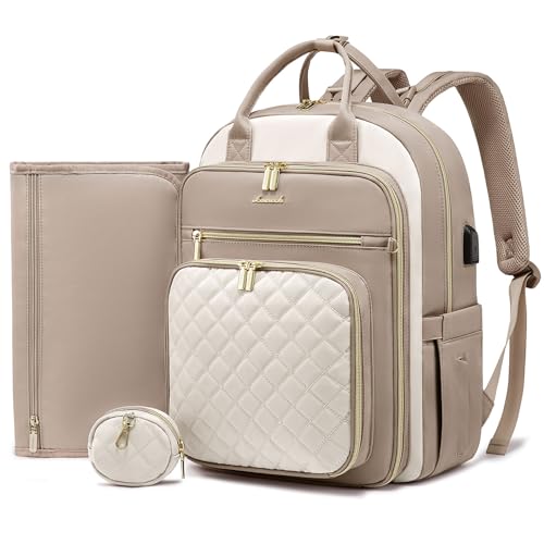 Image of LOVEVOOK Baby Diaper Bag,Waterproof Diaper Backpack with USB Charging Port for Baby, Large Capacity Fit for 15.6 inch Laptop,Apricot