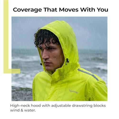 Image of Lifelong Unisex Adult H2Go Pro 3 Rain Standard Length Jacket I 10000mm Waterproof Nylon Shell | Motorcycle Riding Rain Jacket | Heat Sealed Seams | Drycore WR Zippers - Hi-Viz Green, L