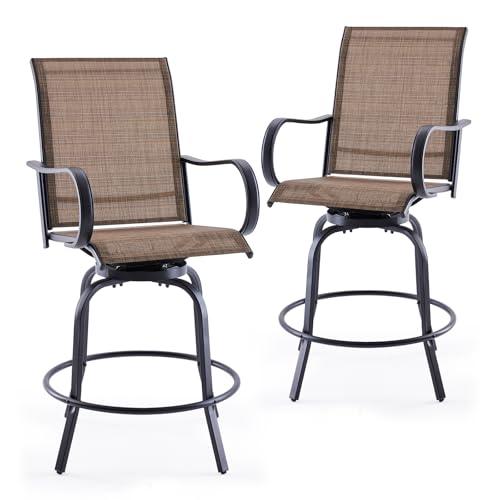 Image of Soohow Outdoor Bar Stools Set of 2, Swivel Patio Barstools with Textilene Fabric, Height Top Patio Chair 360 Swivel, All Weather Use, Ergonomic Comfort Bar Height Tall Outdoor Stools for Balcony