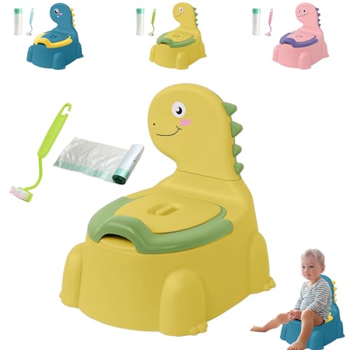 Image of GYSYELL Potty Training Toilet for Boys and Girls,Dinosaur Potty Chair with Non-Slip Rubber Mat for Toddlers,Portable Potty Training Seat with 1 Roll Cleaning Bags for Baby and Kids