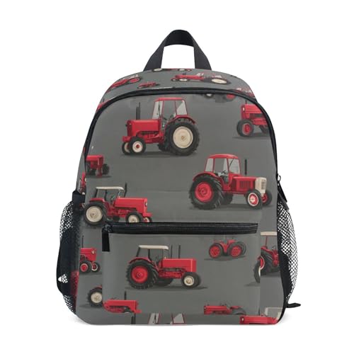 Fisyme Red Farm Tractors Pattern Toddler Backpack School Bag Kids Daypack for Kindergarten Preschool Nursery Girls Boys M