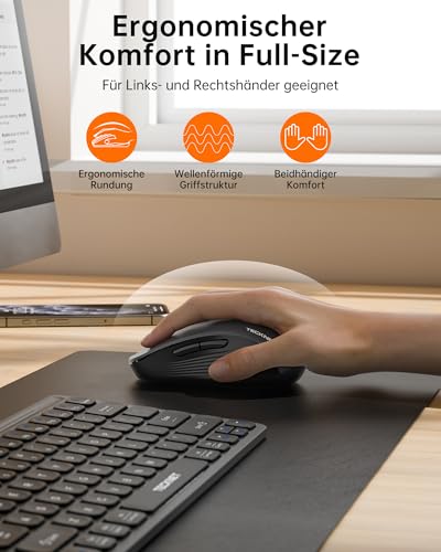 TECKNET Bluetooth Maus, Maus Kabellos (BT 5.0/3.0 + 2.4G), 4-Wege-Scrollrad Leise Funkmaus mit USB-A Empfänger, 4800 DPI Kabellose Mäuse, Ergonomische Computer Mouse für Laptop/PC/Mac/Tablet, Grau 6