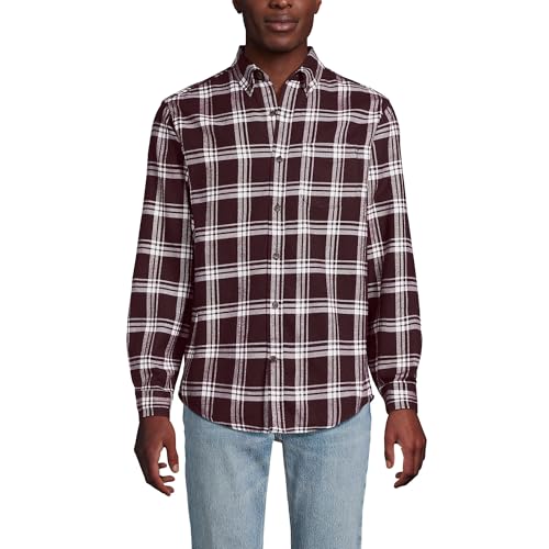 Lands' End Men's Long Sleeve Flagship Flannel Shirt Lush Burgundy/Ivory Plaid Tall X-Large