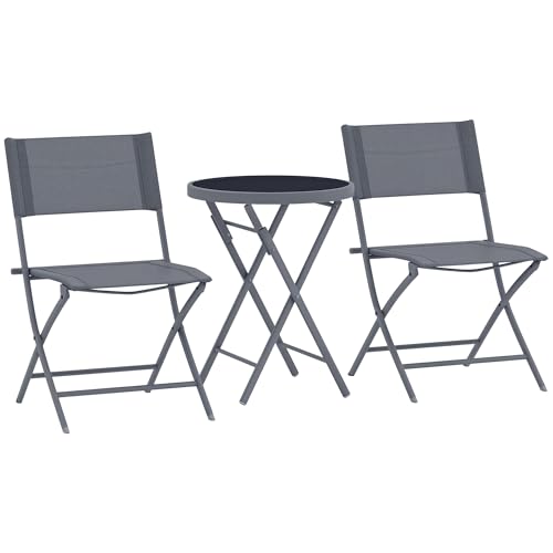 Outsunny Ensemble de bistrot 3 pièces Pliable en métal, 2 chaises et 1 Table Ronde, Salon de...