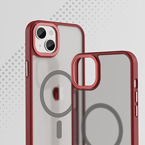 Image of Vaku Luxos Trans Armor MagPro for iPhone 14 Cover Case, 6 Feet Drop, Metal Ring Camera Protection, Shockproof, Scratch Resistant, Slim, Compatible with MagSafe Back Cover - Red