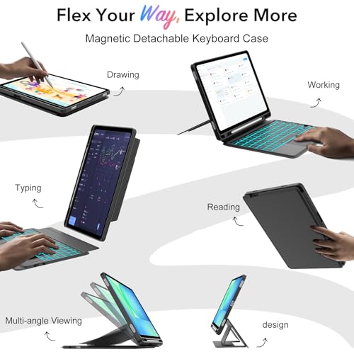 Keyboard Case for Samsung Galaxy Tab A11+ Plus/A9+ Plus 11 Inch, 7 Colors Backlight Magnetic Detachable Touch Keyboard with Multi-Angle Kickstand, Cover with S-Pen Holder for Tab A9+ 2023/A11+ 2025 — view 3