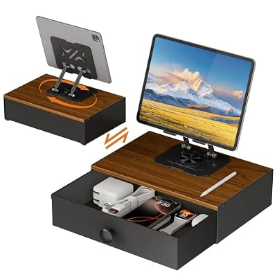 Lyuwanxian 360°Rotation Tablet Holder Stand with Drawer,Adjustable Tablet Stand for Desk,Compatible with 4.7-16.9" iPads, Surface Tablets, Portable Monitors, Kindle & More