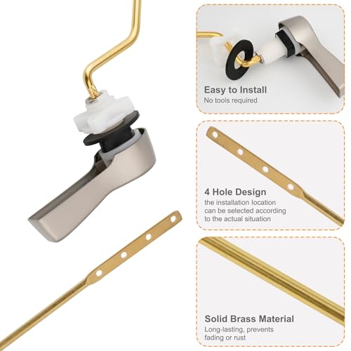 Image of Hibbent Universal Metal Side Mount Toilet Handle Kit, Brushed Nickel | Solid Brass Toilet Flush Tank Lever with Stainless Steel Adjustable Flapper Chains, Side Tank Toilet Handle for Most Toilets