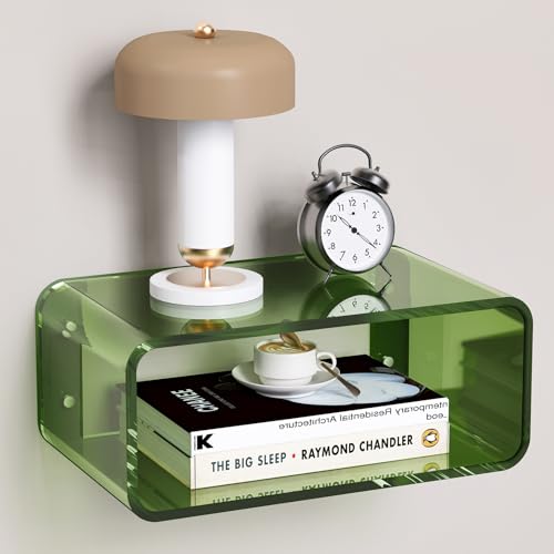 Acrylic Floating Nightstand, Bedside Table, Nightstand Shelf Wall Mounted Bedside Shelf (Green...