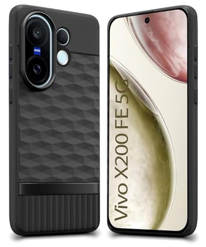 Image of WOW IMAGINE Back Cover for Vivo X200 FE 5G with Hexa Cube Design | Ultra Slim Soft Rubberised Case | Inner Velvet Fabric | Matte Silicone Flexible Mobile Case | Camera Protection - Black