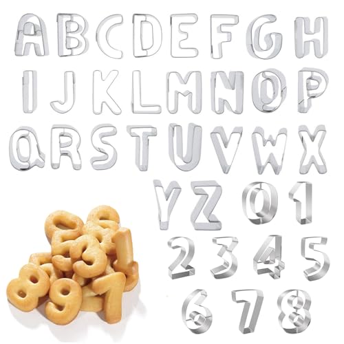 CBRAEXY Edelstahl Buchstaben & Zahlen Ausstecher, 36 Stück, Kekse & Gebäck Ausstechform