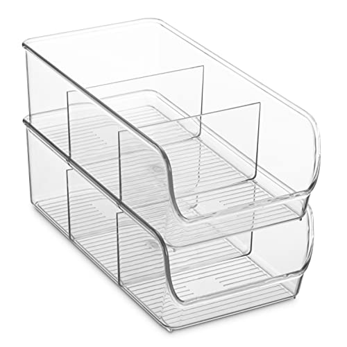 Set Of 4 Plastic Food Storage Organizer Bins - Divided 3 Compartment Kitchen Pantry Fridge Organizers For Food Packets, Seasoning, Spices, Sauce Packets, Pouches, Snacks - Clear Plastic Storage Rack #TOP3
