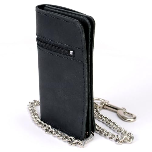 Image of Milwaukee Leather MLW7889 Men's 7.5 inch Black Premium Leather Soft Biker Wallet - Bi-Fold Anti-Theft Stainless Steel Chain