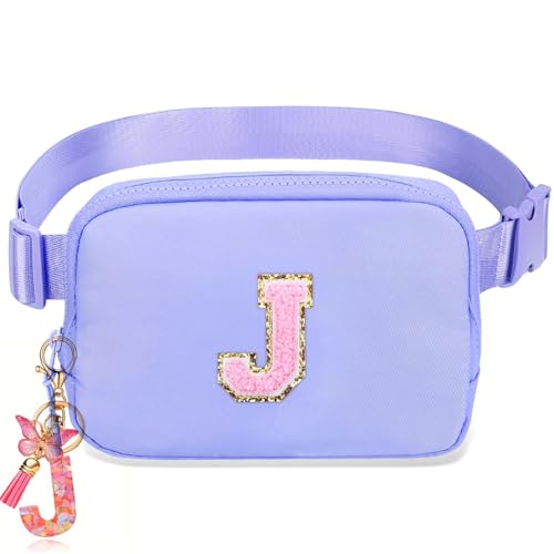 Image of Belt Bag for Girls Gifts - Birthday Gifts for Teenager, Personalized Gifts for Mom Freind Sister Teacher, Graduation GiftsInitial Crossbody Bag Belt Bag for Women Lavender Purple J