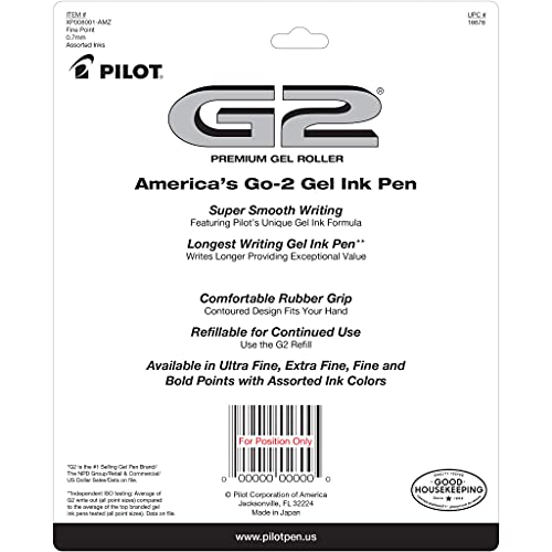 Pilot, G2 Premium Gel Roller Pens, Fine Point 0.7 Mm, Assorted Colors, Pack Of 8 #TOP2