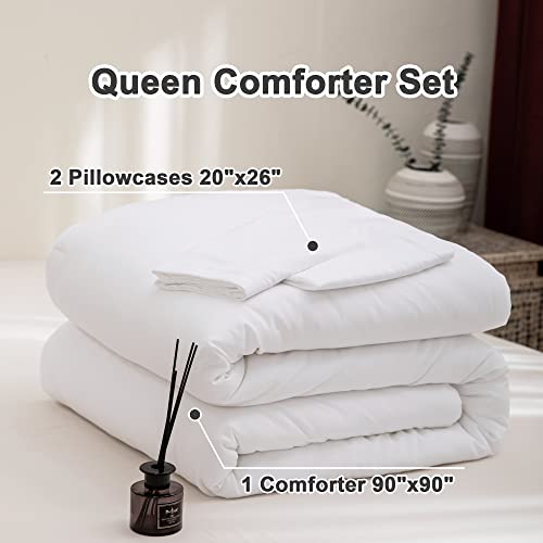 Andency White Comforter Set Queen(90X90Inch), 3 Pieces Solid Bed Comforter Set(1 Comforter & 2 Pillowcases), Modern Reversible Soft Lightweight Microfiber Bedding Comforters & Sets For All Season #TOP3