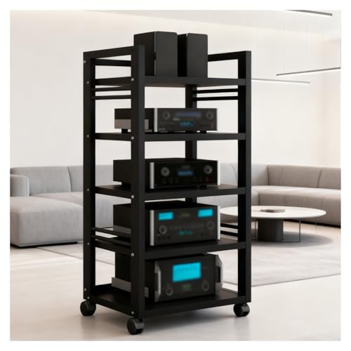 Soporte multimedia de audio HiFi de 5 niveles para reproductor de DVD, consola de juegos y caja de TV, elegante gabinete de componentes negros, torre de audio y enrutador WiFi, solución de