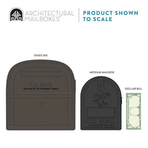Image of Architectural Mailboxes 6300RZ Oasis 360 Locking Parcel Mailbox with 2-Access Doors, X-Large, Rubbed Bronze | Galvanized steel build with a secure steel cam lock, dual access doors, and hopper delivery door. USPS approved.