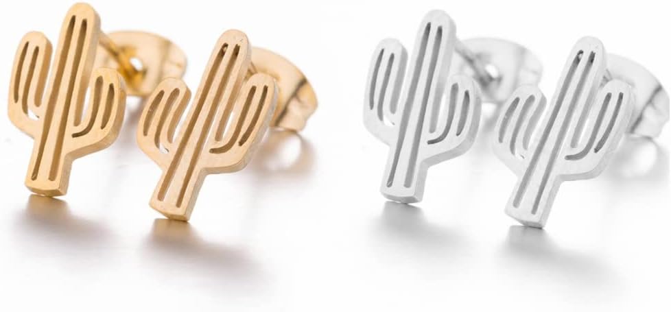 MOKAVIKY 25 2 Pairs Cactus Stud Earrings for Women, Stainless Steel, Modern Stud, Unisex, Gold, Silver - Image 4