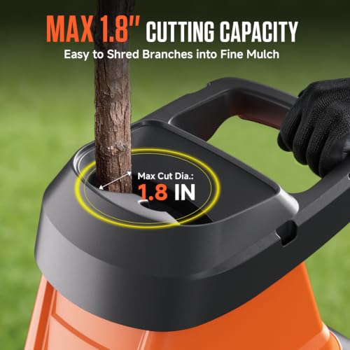 Image of AIVOLT Electric Wood Chipper, 15-Amp Chipper Shredder, 1.8 inch Cutting Capacity, 12 Gal Anti-Blowout Bag, 2 Extra SK5 Blades, 18:1 Mulching Ratio for Yard Waste, Composting & Garden