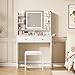 ELUREVIA White Vanity with Lighted Mirror, 8 Shelves, 2 Drawers, Charging Station, Hair Dryer Holder & Stool, LED Mirror with 3 Light Modes