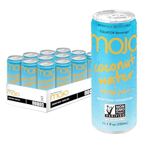 MOJO Coconut Water + Mango Juice | Hydration Drink & Sports Drink | Electrolytes Beverage 1043 mg | Vitamin B & C | Hydration Drink for Skin & Body | 11.1 Oz (Pack Of 12) Cover
