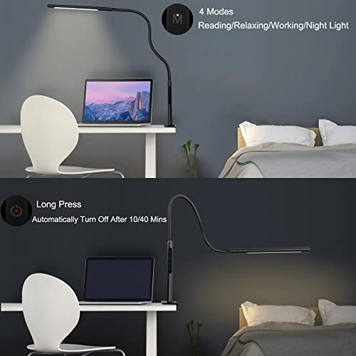 Amazlit Desk Lamp, Eye-Caring Desk Light, Gooseneck Lamp With Clamp, Adjustable Color Temperature & Brightness, Clip On Lamp With Memory & Timer Function, Clamp Lamp For Home Office, 12W, Black #TOP4