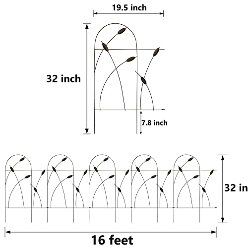 Thealyn Metal Decorative Garden Fence Border, 32 in.H x 19.5 in.W (10 Panels, Total Length 16 feet) No Dig Fence Rustproof Wrought Iron Landscape Fencing for Flower Bed, Trees, Black