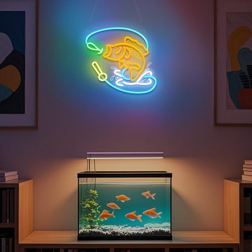 Image of Ammonite Fishing Neon Sign, LED Neon Lights for Room Wall Table Decor Art, Home Party Birthday Holiday Gift for Fishing Lovers Kids Teens Adults