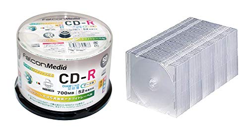 FalconMedia(ファルコンメディア) 1回記録用 ダイヤモンド・グロッシー (光沢写真画質) CD-R BE003 (52倍速 50枚) +スリムクリアケース 1枚収納×50セット