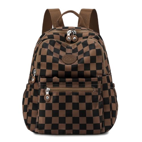 Image of Tanweibago Mini Nylon Women Backpacks,11L Small Ladies backpacks Casual Lightweight Women Shopping Travel Daypack (Checkered Coffee)