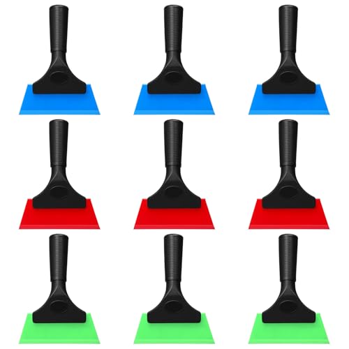 9-Pack Small Squeegee, 5 Inch Window Tint Squeegee Set with Silicone Blades & Non-Slip Handle - Car Windshield Wiper, Glass Shower Door Cleaner, Mirror & Auto Detailing Tool - Red, Blue, Green