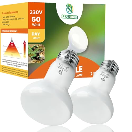 REPTI HOME Lampe Chauffante pour Terrarium de Reptiles, 50W 2 Pièce de Lampes Chauffantes pour Tortues, Convenant Aux Amphibiens, Tortues, Dragons Barbus,...
