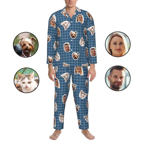 Pajamas Personalized Face Photo Matching Funny Women Men Sleepwear Christmas Family Dog Cat Long Pajama Set2