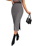 Zeagoo Women's Petite Skirts Knitted Midi Skirt Womens Fall Skirts for Women 2025 Pencil Skirt Grey Solid Dress Dark Gray X-Large